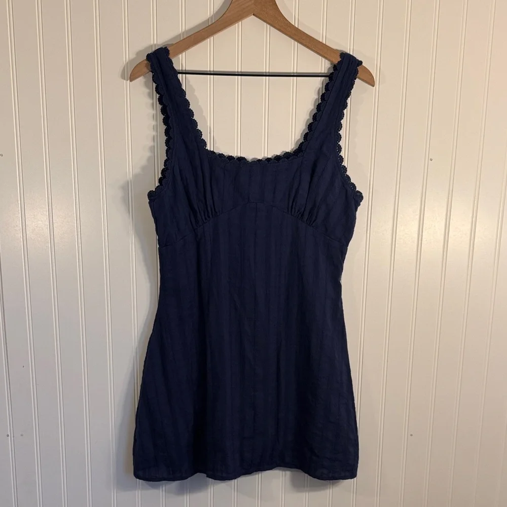 Princess Polly Dasha Mini Dress Navy Blue Lace Trim 100% Cotton Size 10 - Picture 3 of 14
